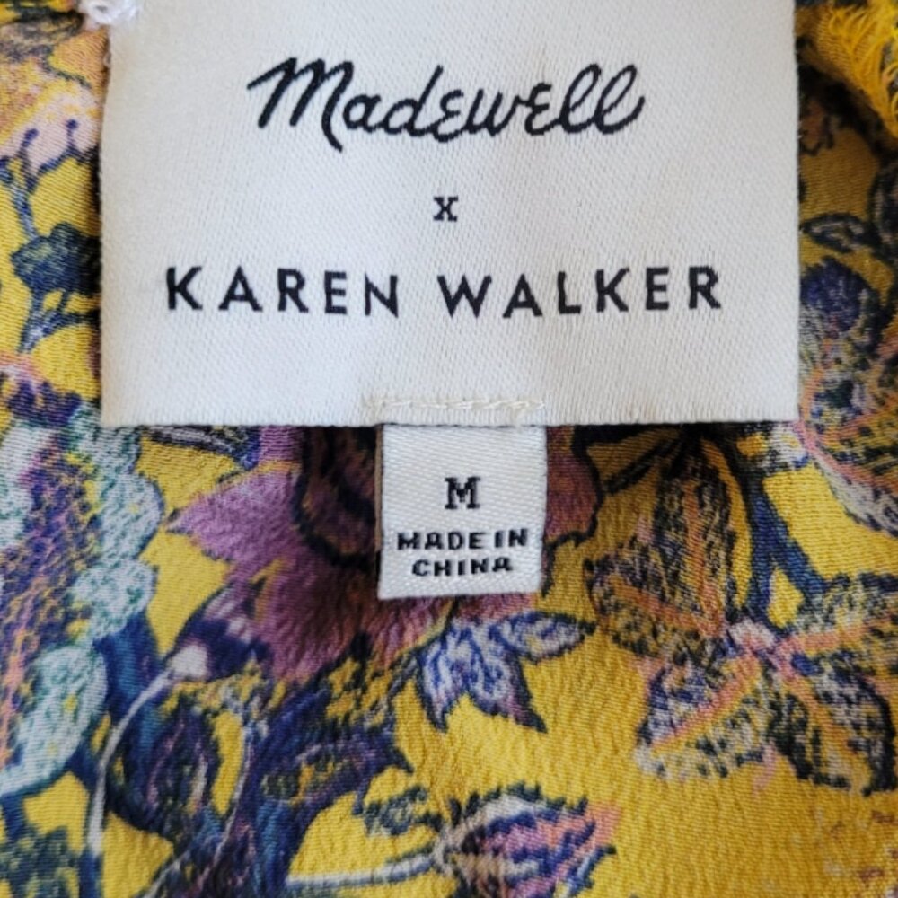 Madewell x Karen Walker Yellow Floral 100 Silk Boho Blouse Tie Back Size M - Picture 3 of 9